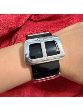 Vintage DOLCE & GABBANA Black Lucite Chrome Buckle Bracelet